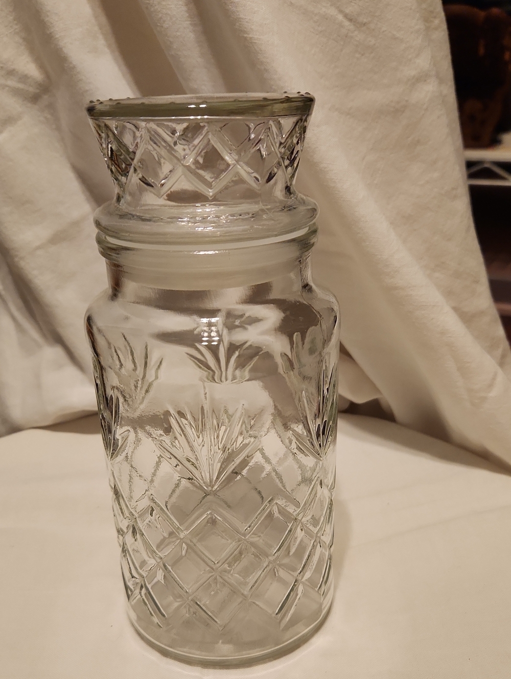 Planters- Clear Glass Decorative Canister with Cut Diamond Pattern-1983